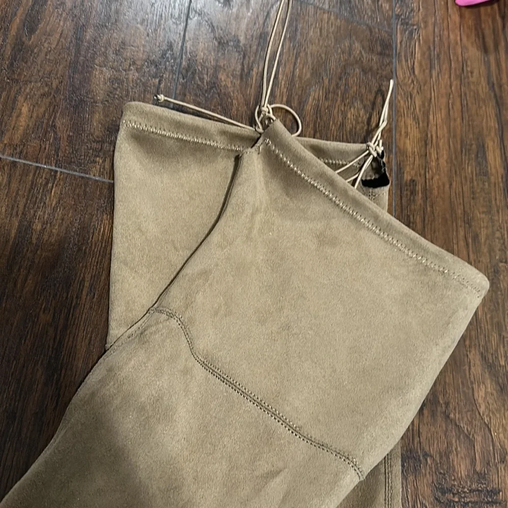 NWOT Tan Soft Elastic Tie Up Over The Knee Heel Boots